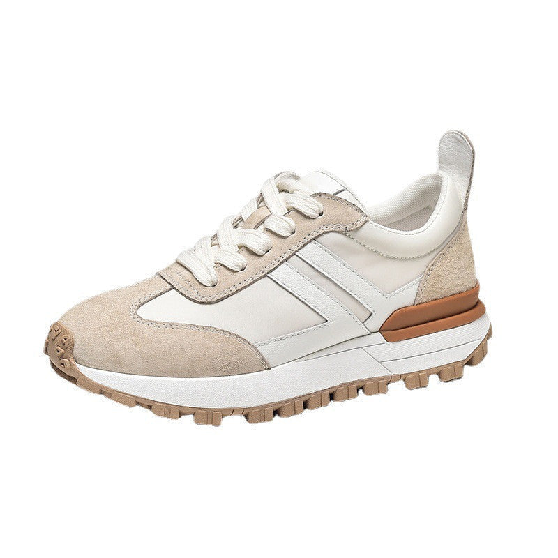 Women's White & Brown Contrast Platform Sneakers
