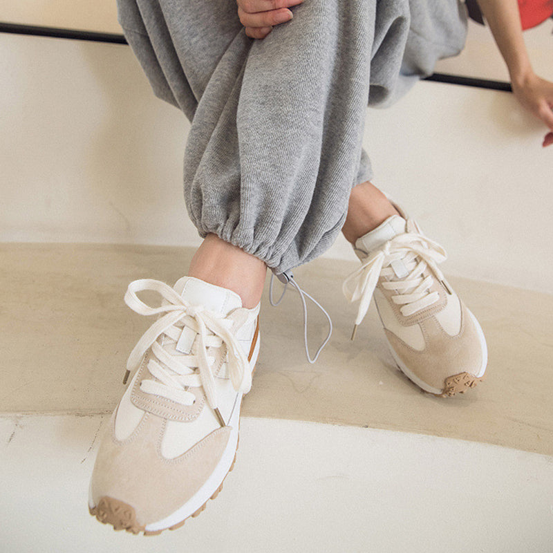 Women's White & Brown Contrast Platform Sneakers