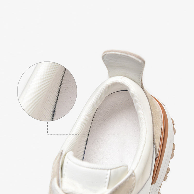 Women's White & Brown Contrast Platform Sneakers