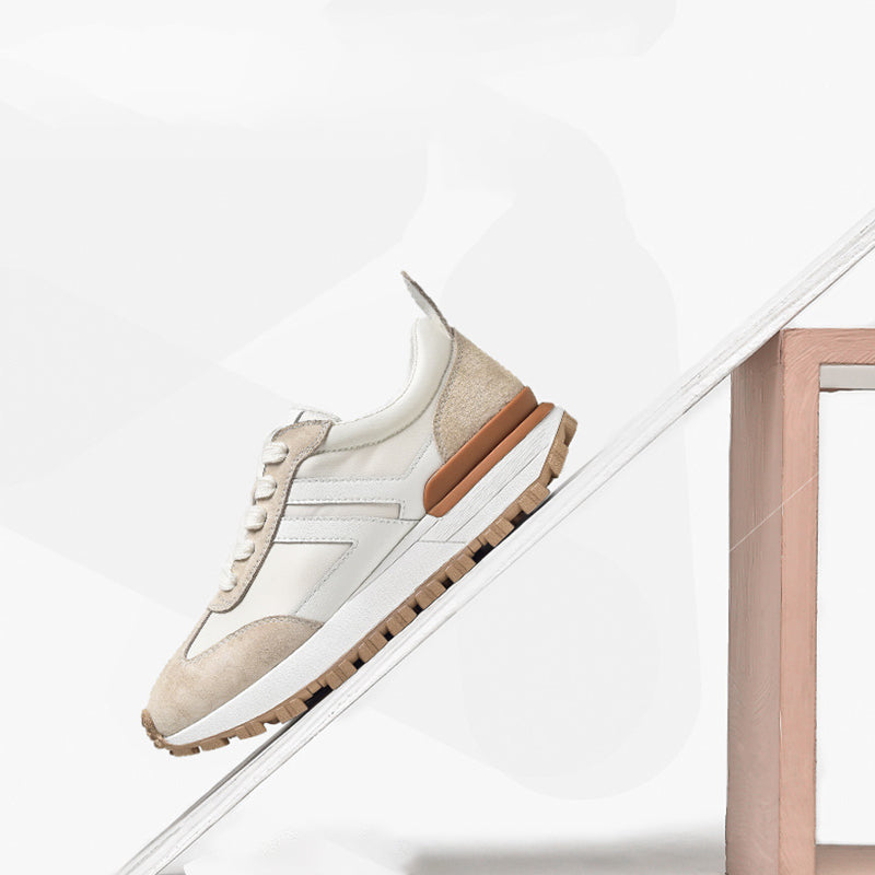 Women's White & Brown Contrast Platform Sneakers