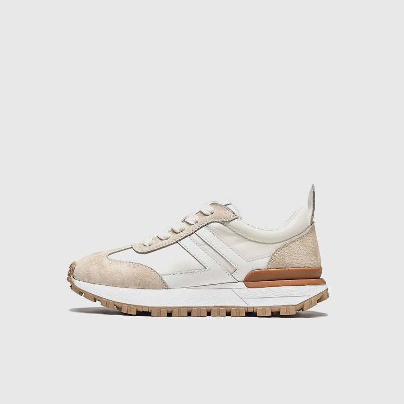 Women's White & Brown Contrast Platform Sneakers