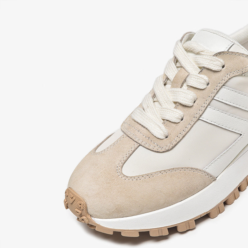 Women's White & Brown Contrast Platform Sneakers