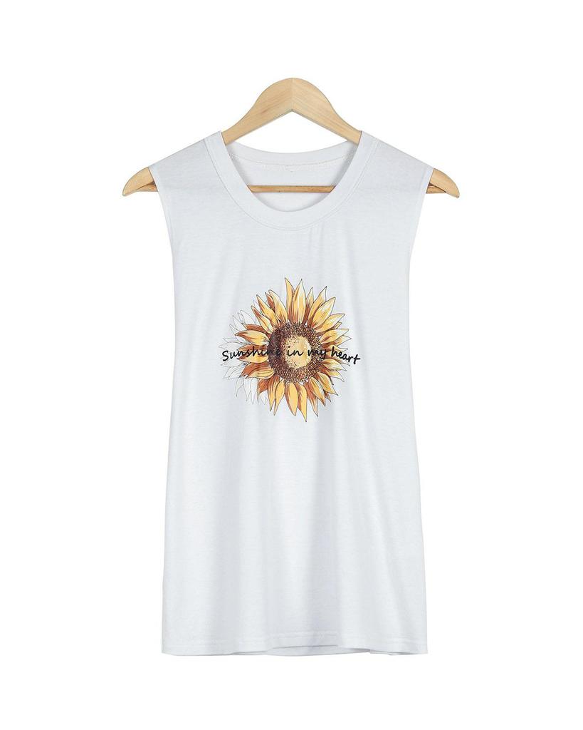 Simple Round Neck Print Sleeveless Top