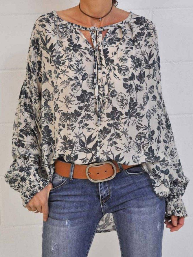 Ladylike Floral Print Long Sleeve Blouse