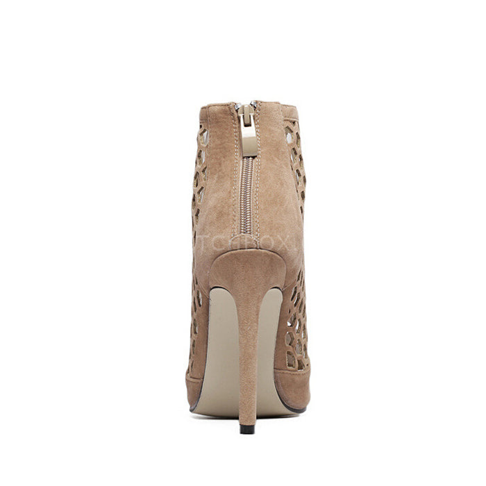 Cavity style hollow pointed high-heeled boots