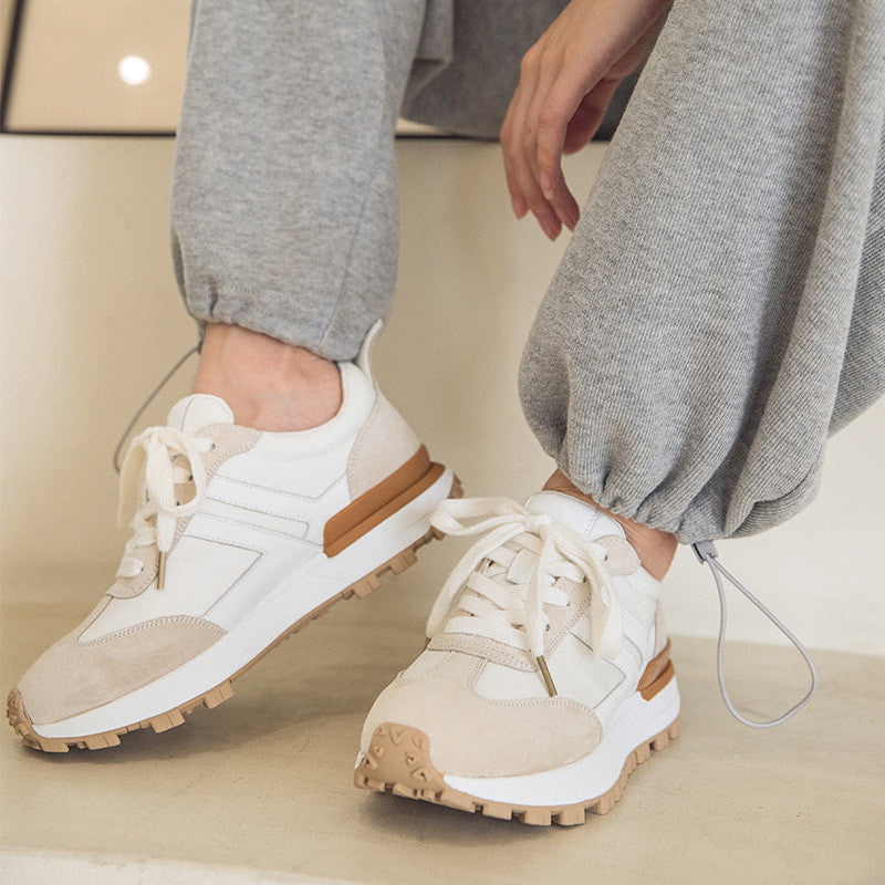 Women's White & Brown Contrast Platform Sneakers