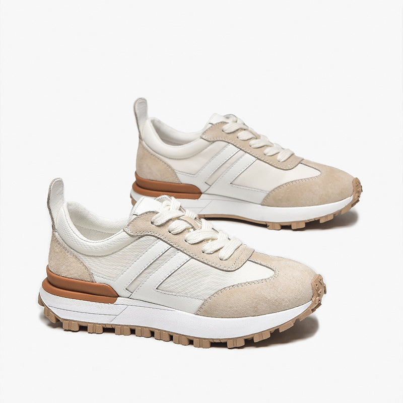 Women's White & Brown Contrast Platform Sneakers