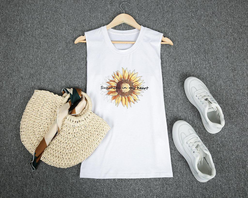 Simple Round Neck Print Sleeveless Top