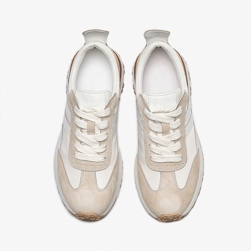 Women's White & Brown Contrast Platform Sneakers