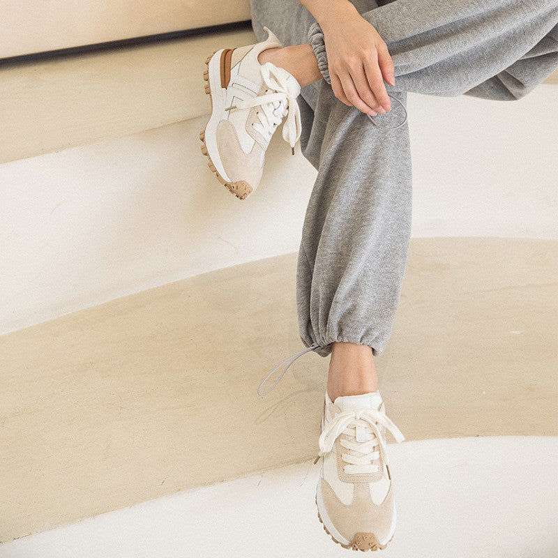 Women's White & Brown Contrast Platform Sneakers