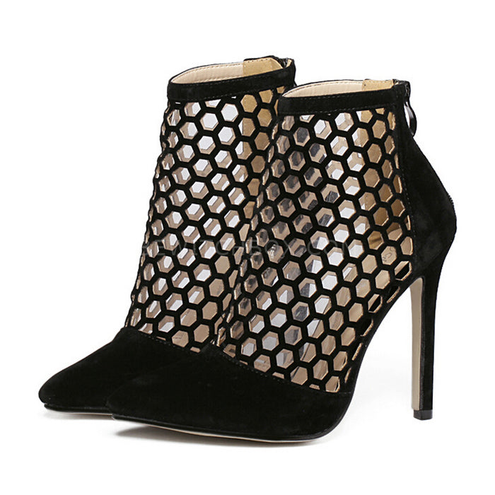 Cavity style hollow pointed high-heeled boots