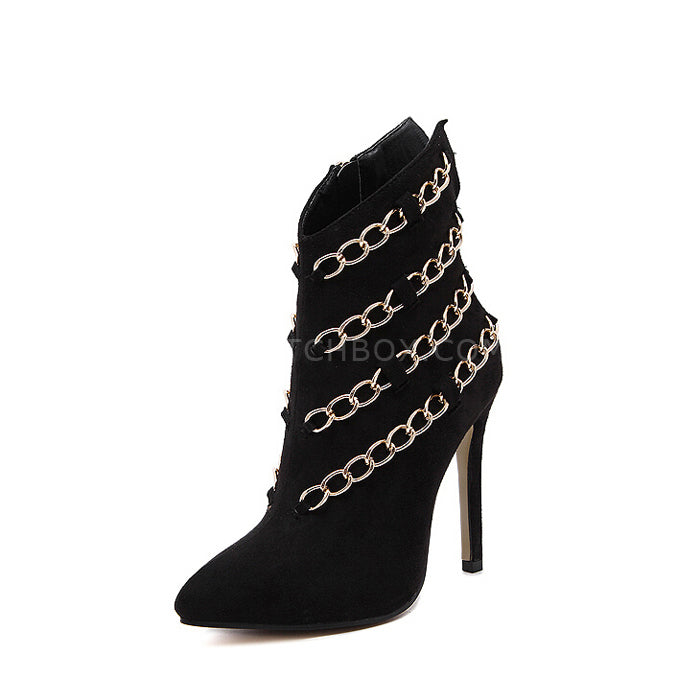 Metal chain design high-heeled boots
