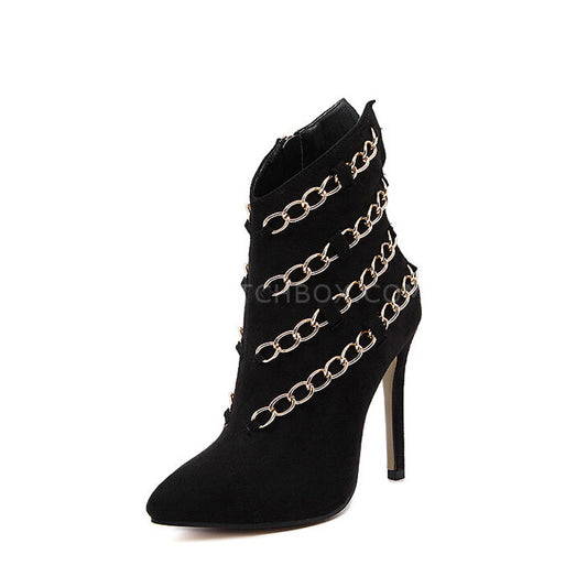 Metal chain design high-heeled boots