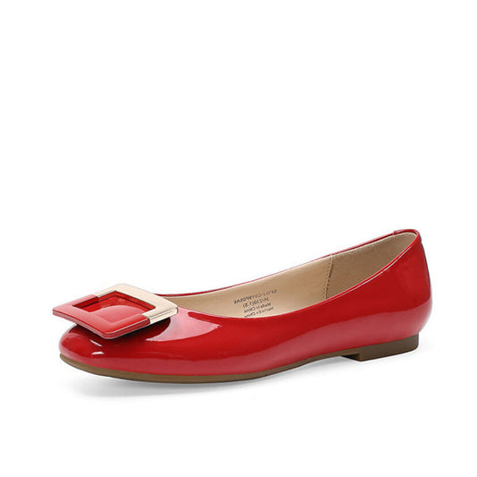 Buckle Detail Square Toe Flat Shoes