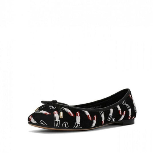 Printed Square Toe Flat Shoes With Bowknot