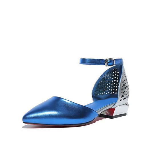 Hollow out color matching flat sandals