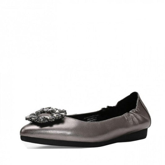 Square Buckle Flat Shoes With Rhinestone Detail