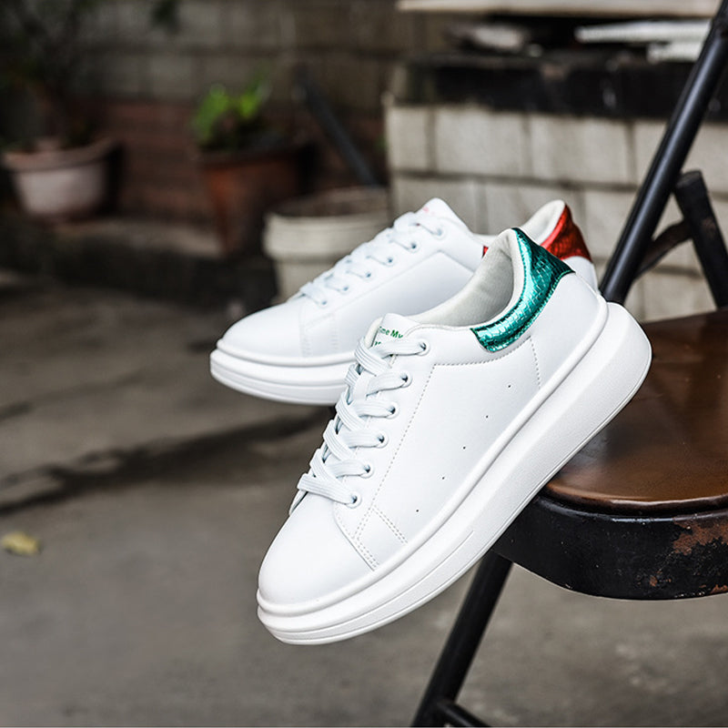 Women's White Platform Leather Shoes