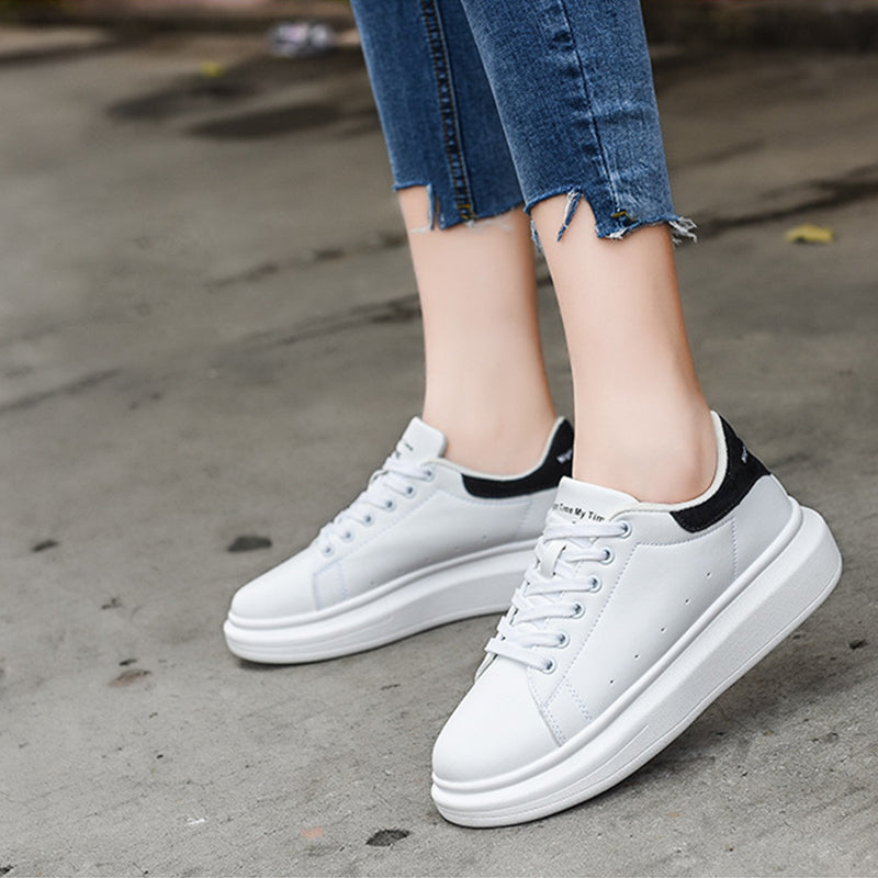 Women's White Platform Leather Shoes