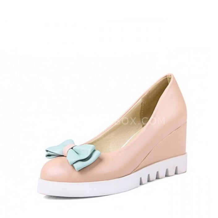Wedge sweet bowknot comfortable shallow flats