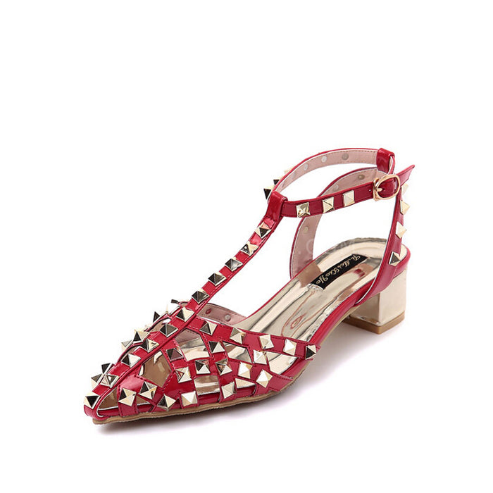 Rivet pointed high-heeled sandals