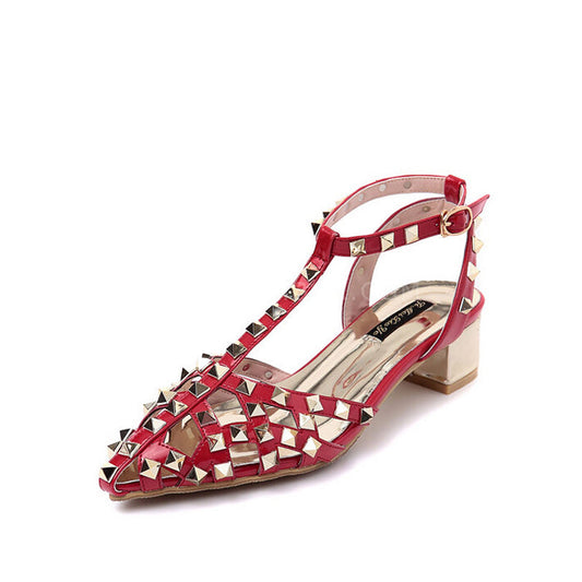 Rivet pointed high-heeled sandals