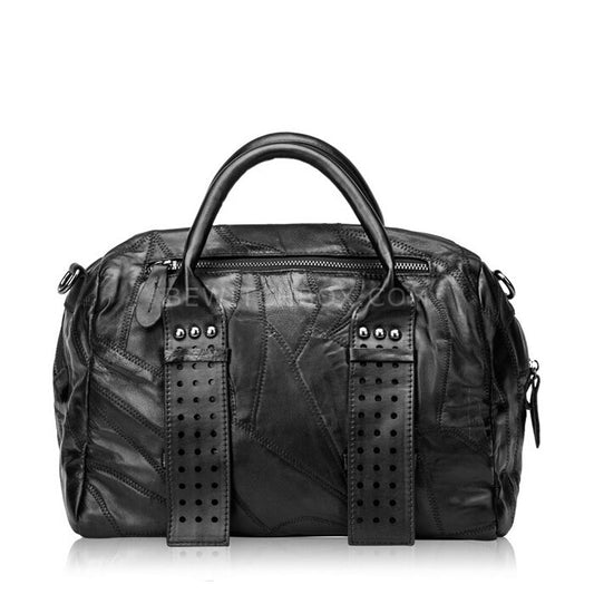 Mesh Hole Stitching Sheep Leather Satchel