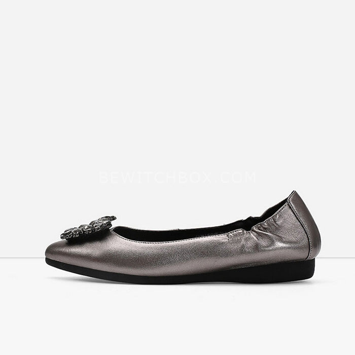 Square Buckle Flat Shoes With Rhinestone Detail
