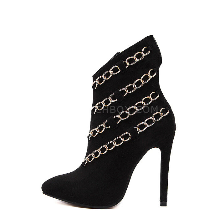 Metal chain design high-heeled boots