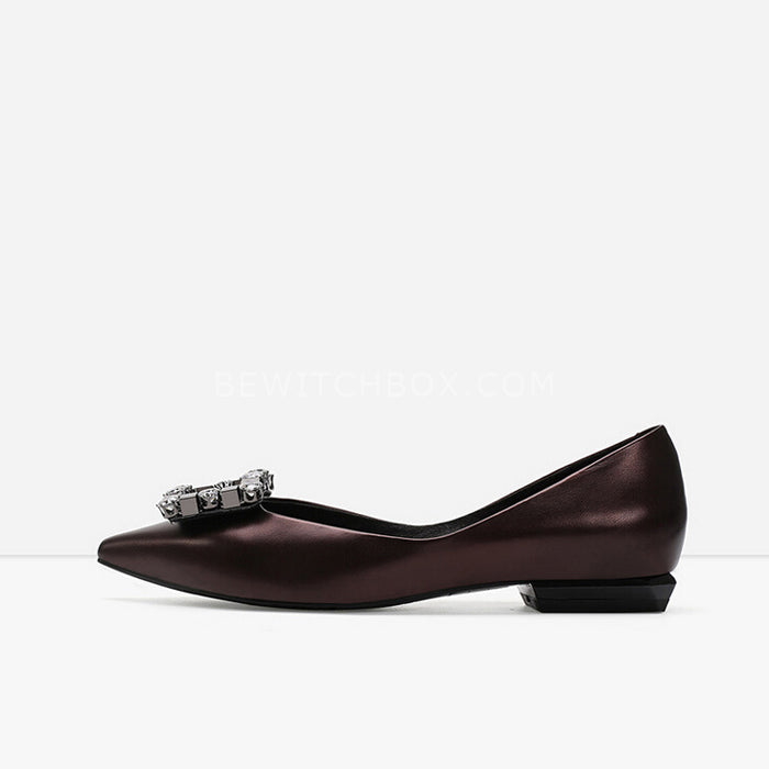 Pointed Toe Square Rhinestone Detail Pumps Shoes