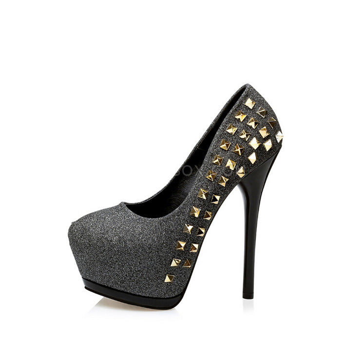 Women's super high heels platform rivets sexy shoes