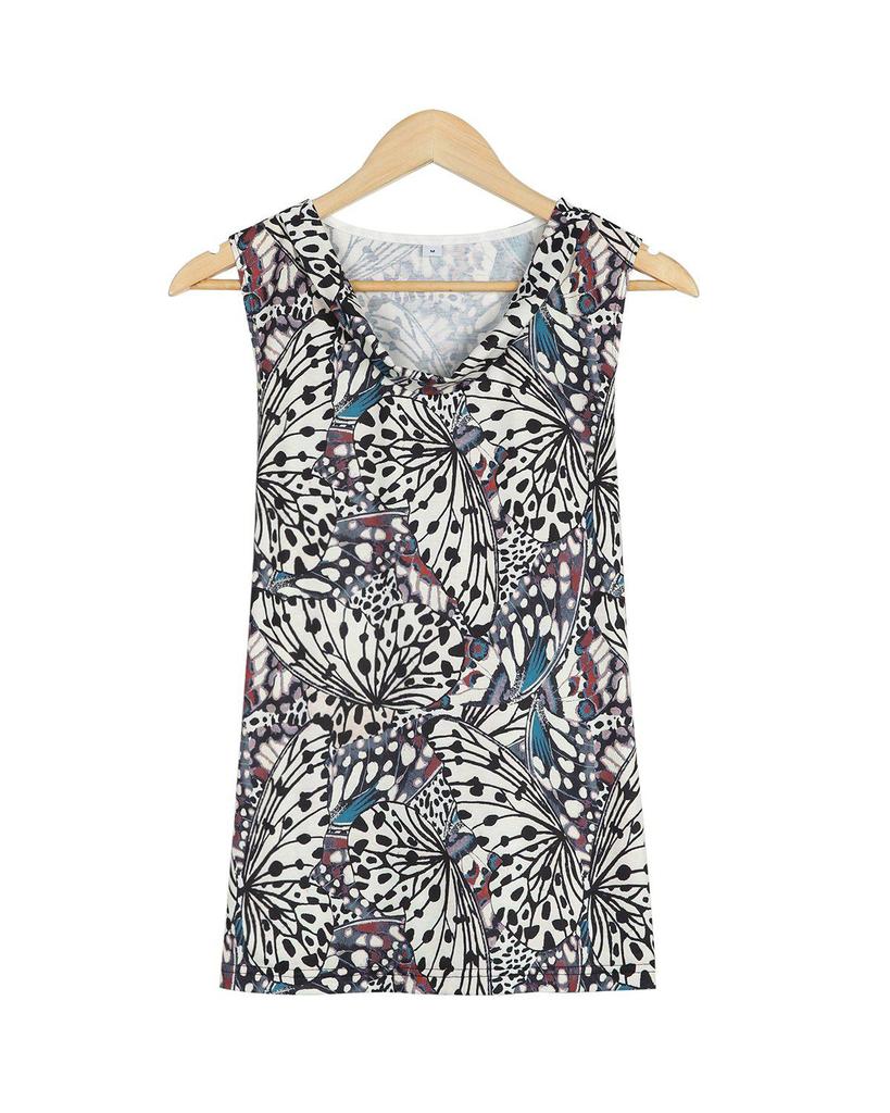 Retro V-Neck Print Sleeveless Top