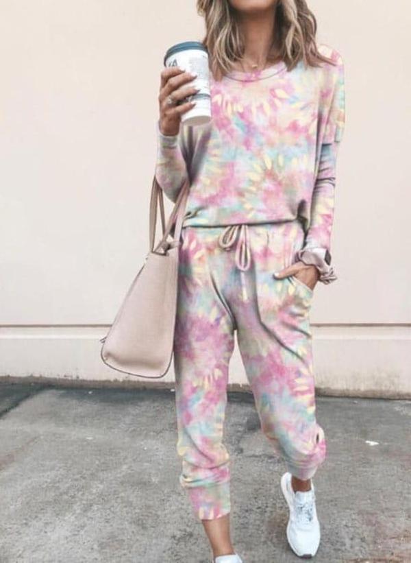 Comfy Tie Dye Print Long Sleeve Two Piece Set