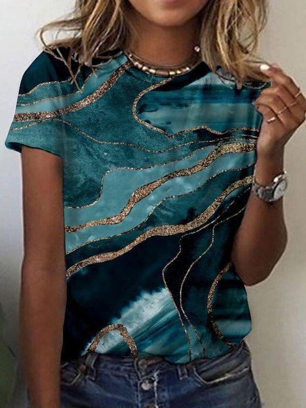 Stylish Round Neck Short Sleeve Print Top