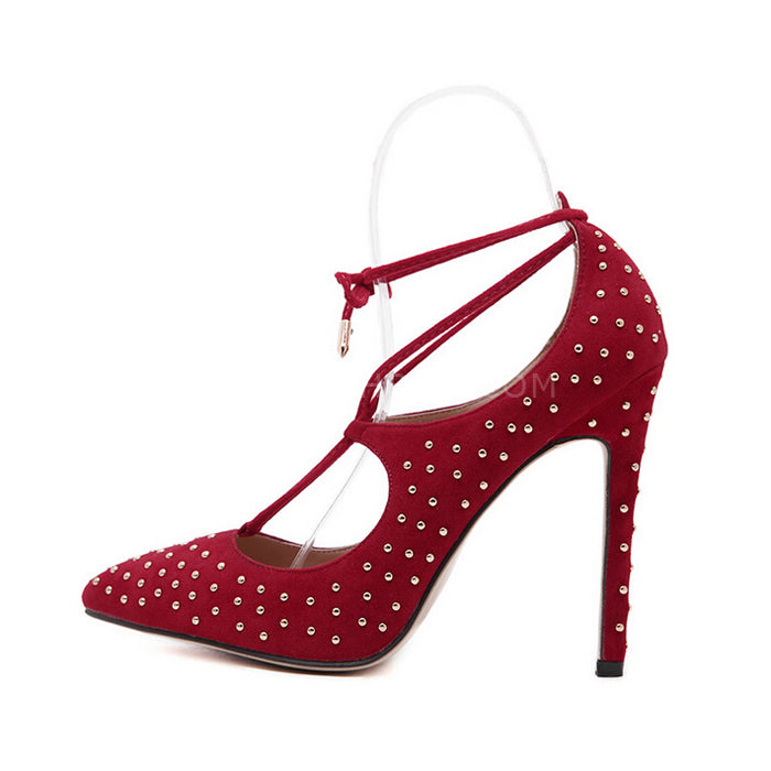 High-heeled shoes with rivet cross tie