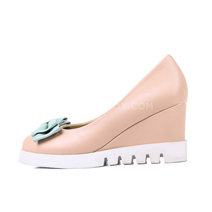 Wedge sweet bowknot comfortable shallow flats