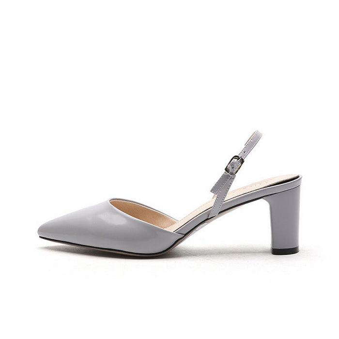 Pointed Toe Block Heels With Buckle