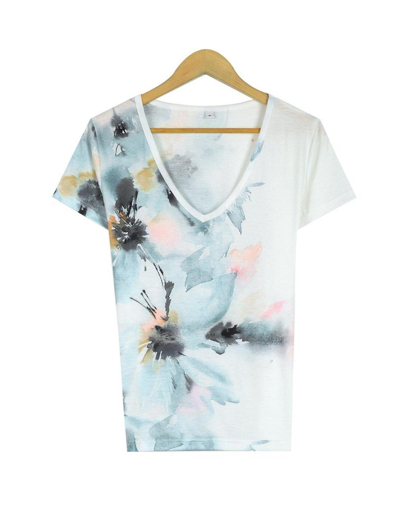 Casual V-Neck Short Sleeve Floral Top