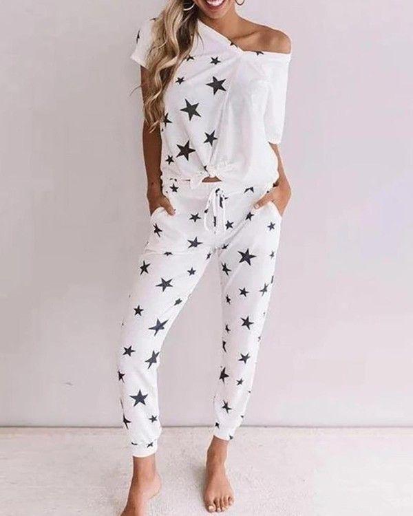 Comfy Print Short Sleeve Two Piece Set