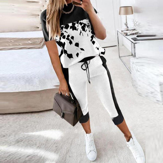 Comfy Print Short Sleeve Two Piece Set