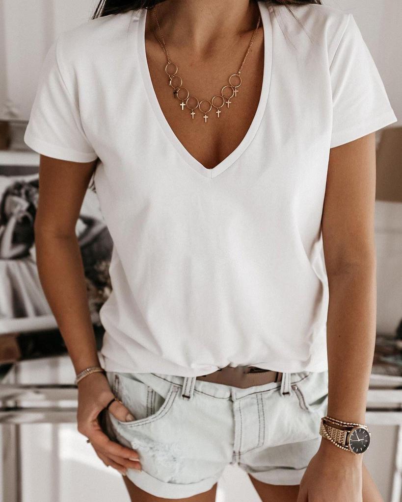 Simple Plain Short Sleeve Top