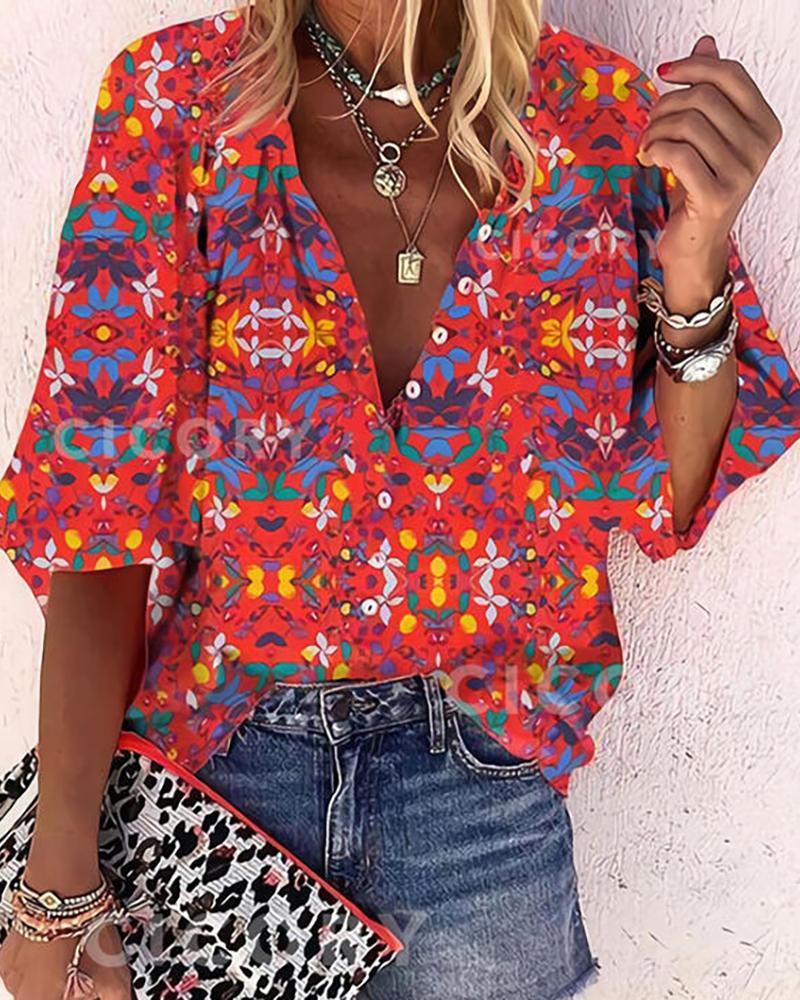 Attractive Floral Print 3/4 Sleeve Top
