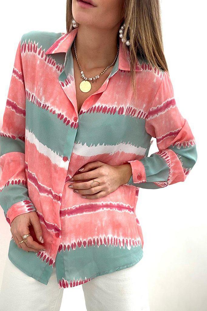 Chic Color Block Long Sleeve Shirt