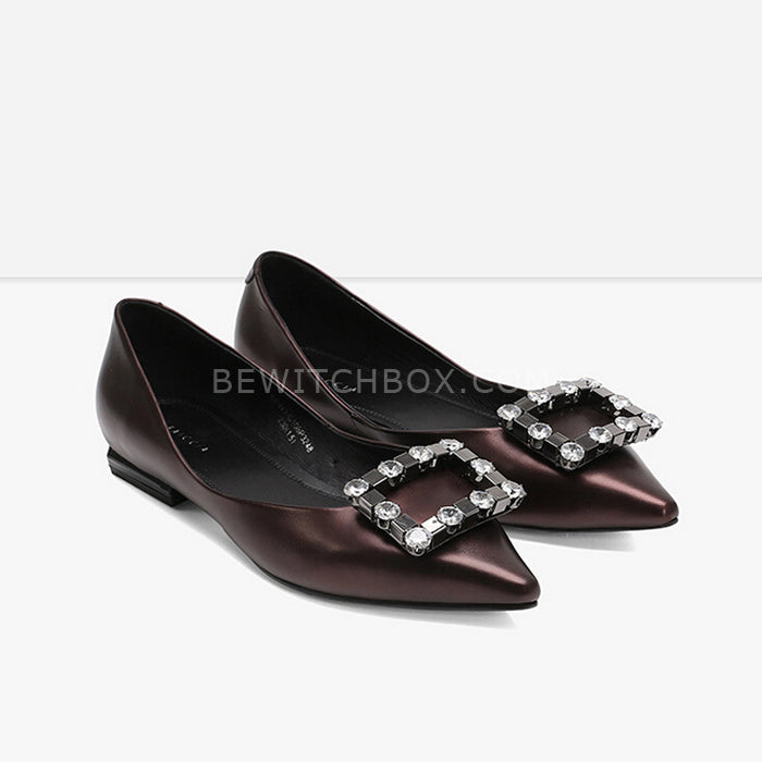 Pointed Toe Square Rhinestone Detail Pumps Shoes