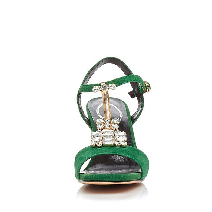 Open Square Toe Rhinestone Chunky Sandals