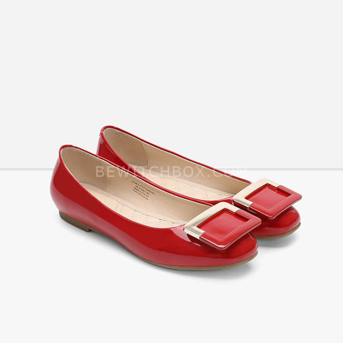 Buckle Detail Square Toe Flat Shoes