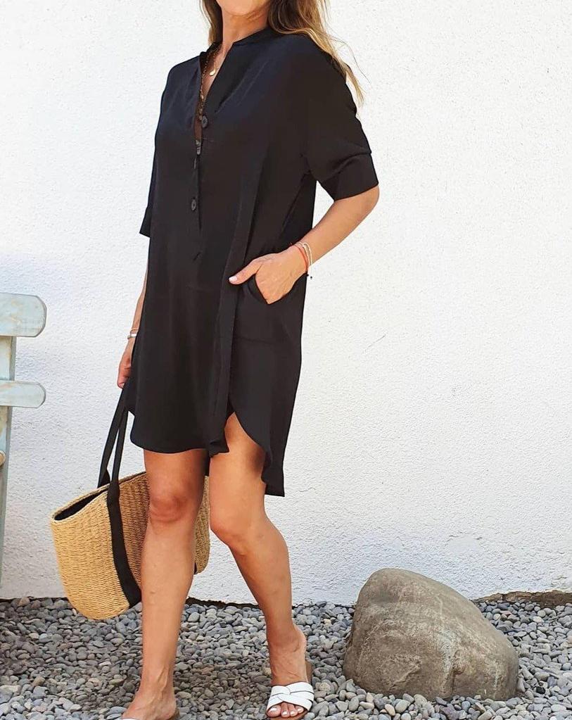 Cool V-Neck Plain Mini Dress