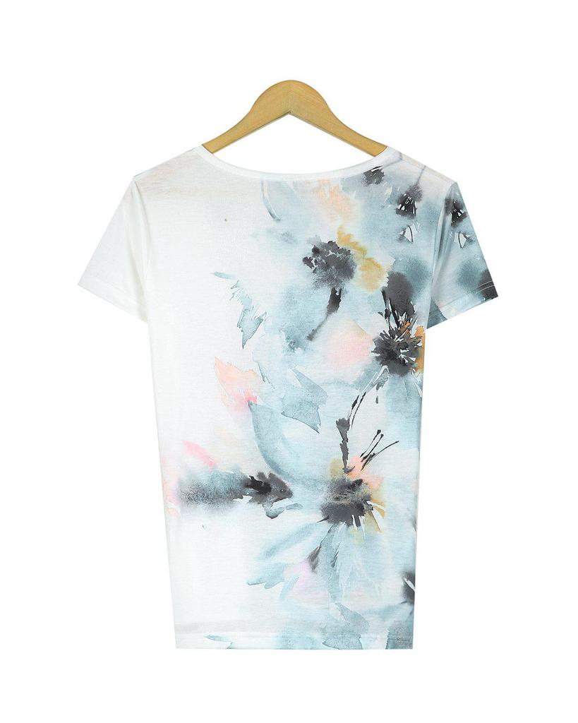 Casual V-Neck Short Sleeve Floral Top