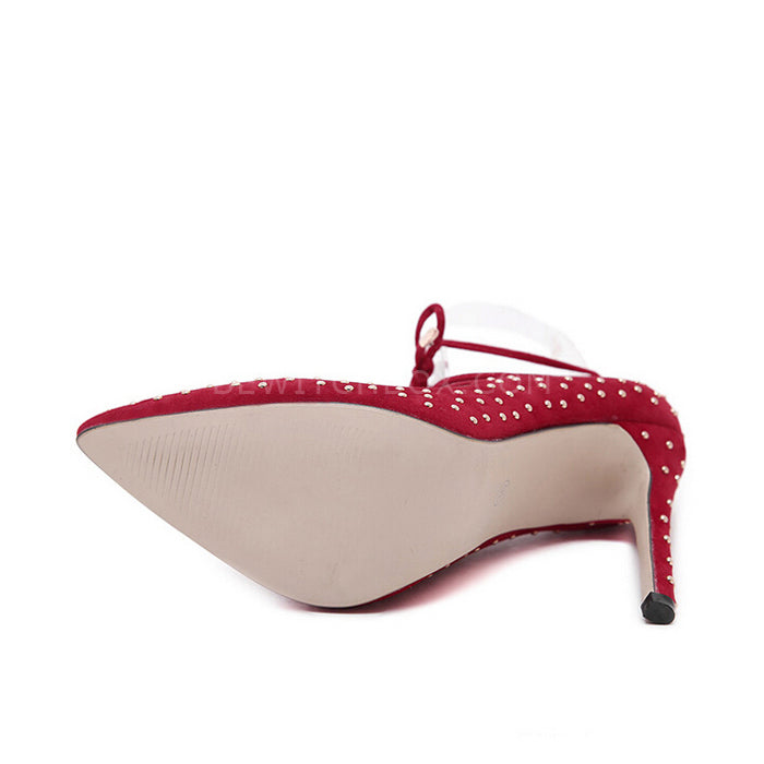 High-heeled shoes with rivet cross tie