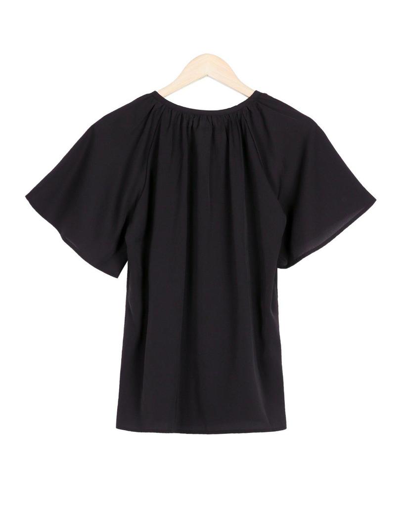 Chic Notched Neckline Short Sleeve Black Top